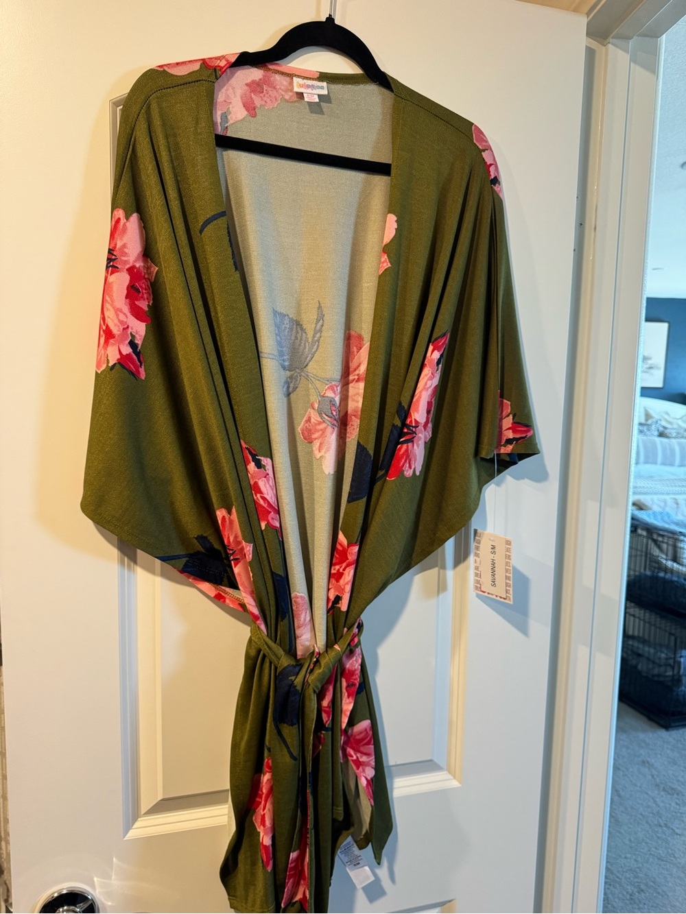 Savannah Olive Green Floral Wrap with Pink Accents kimono